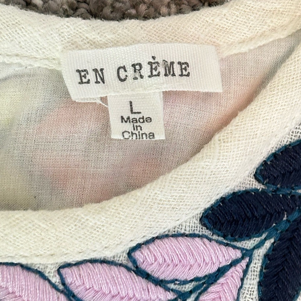 En Créme Embroidered Blouse - Women's LARGE- Flutter Sleeves Boho Cottagecore - Picture 6 of 9
